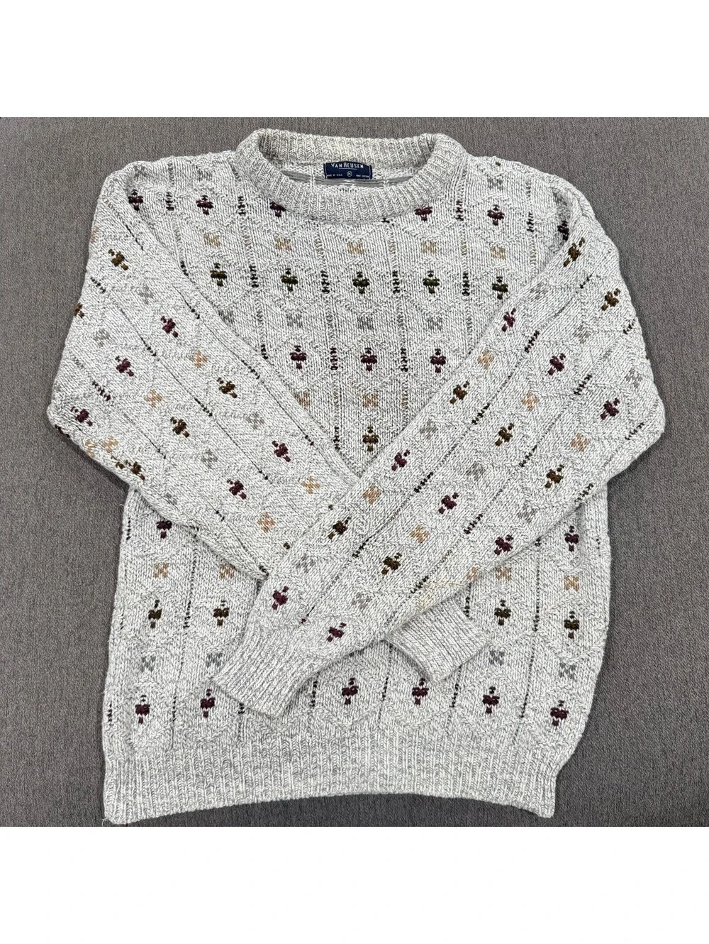 Y2K Vintage Van Heusen Sweater Mens M USA Cotton Fisherman Grandpa Knit